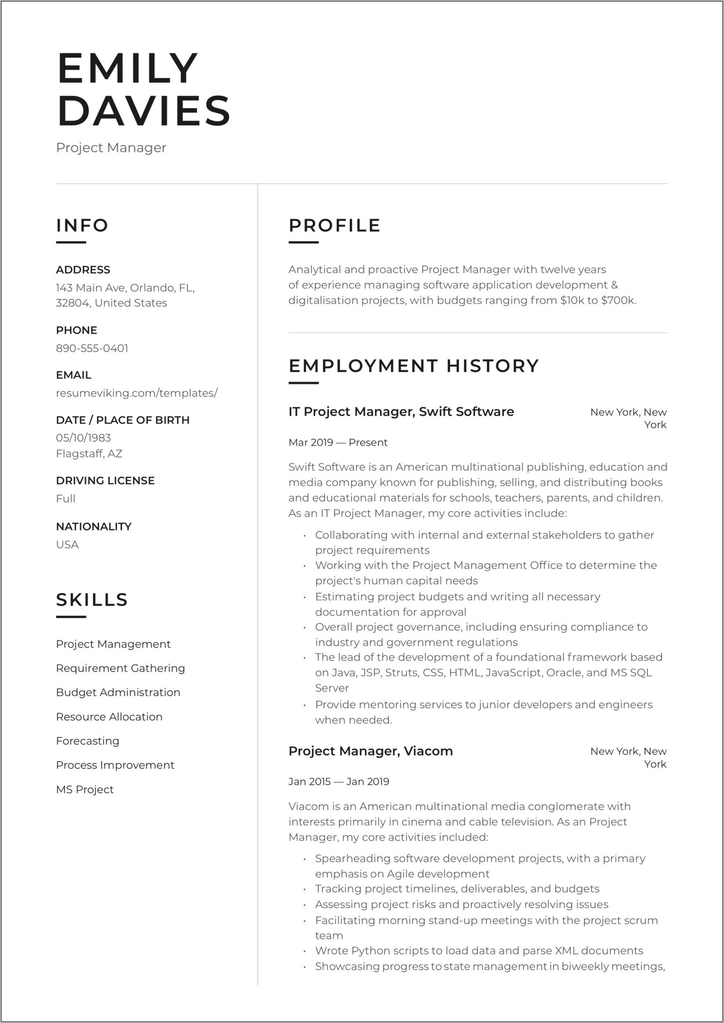 Infrastructure Project Manager Resume Pdf