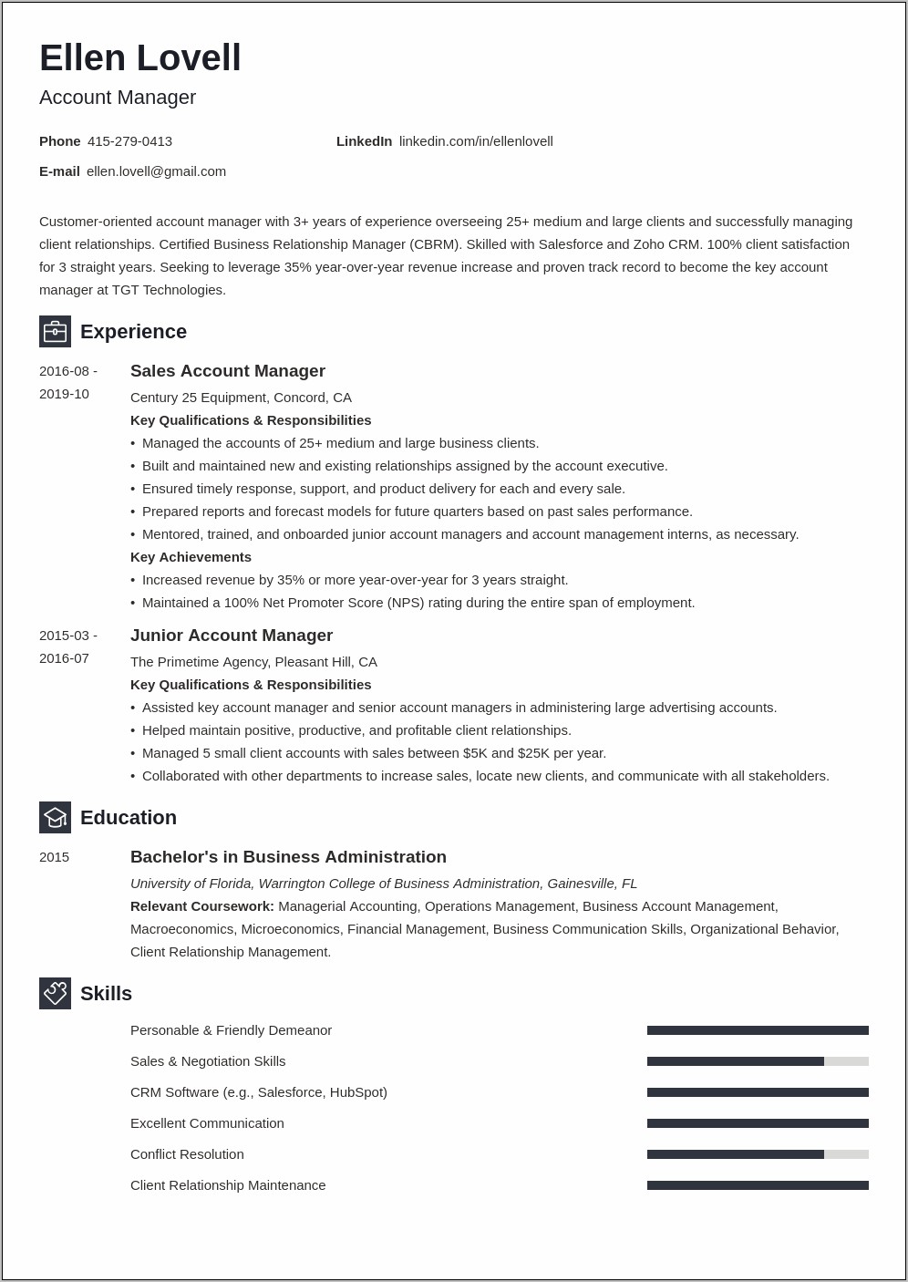 Inside Account Manager Resume Sample