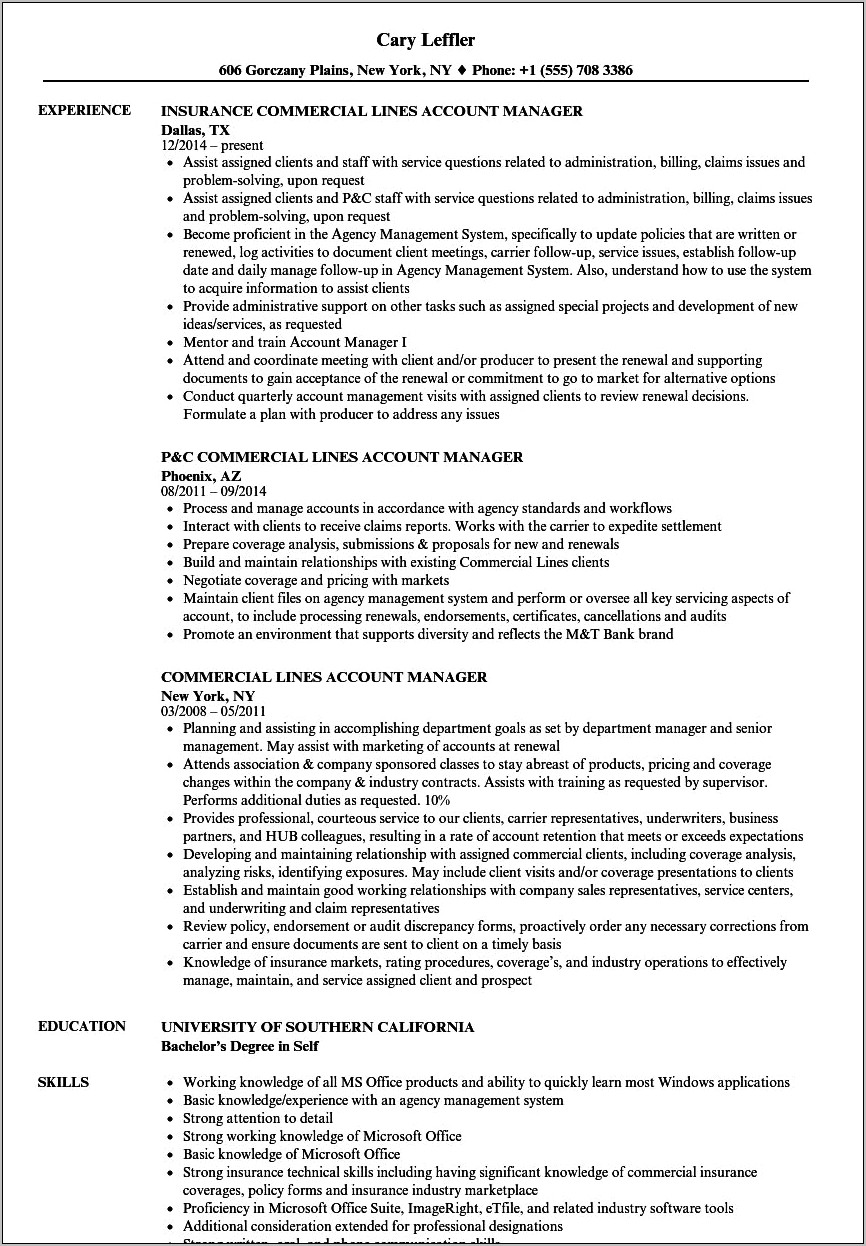 Insurance Client Relationship Manager Resume