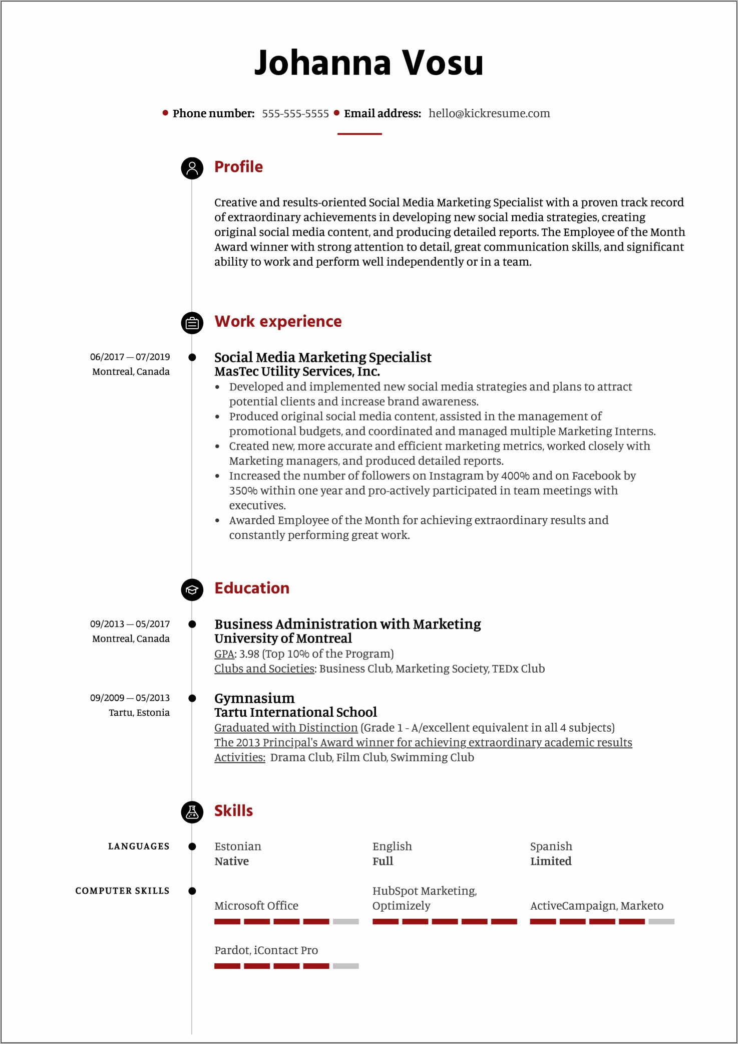 Interactive Media Techician Resume Example