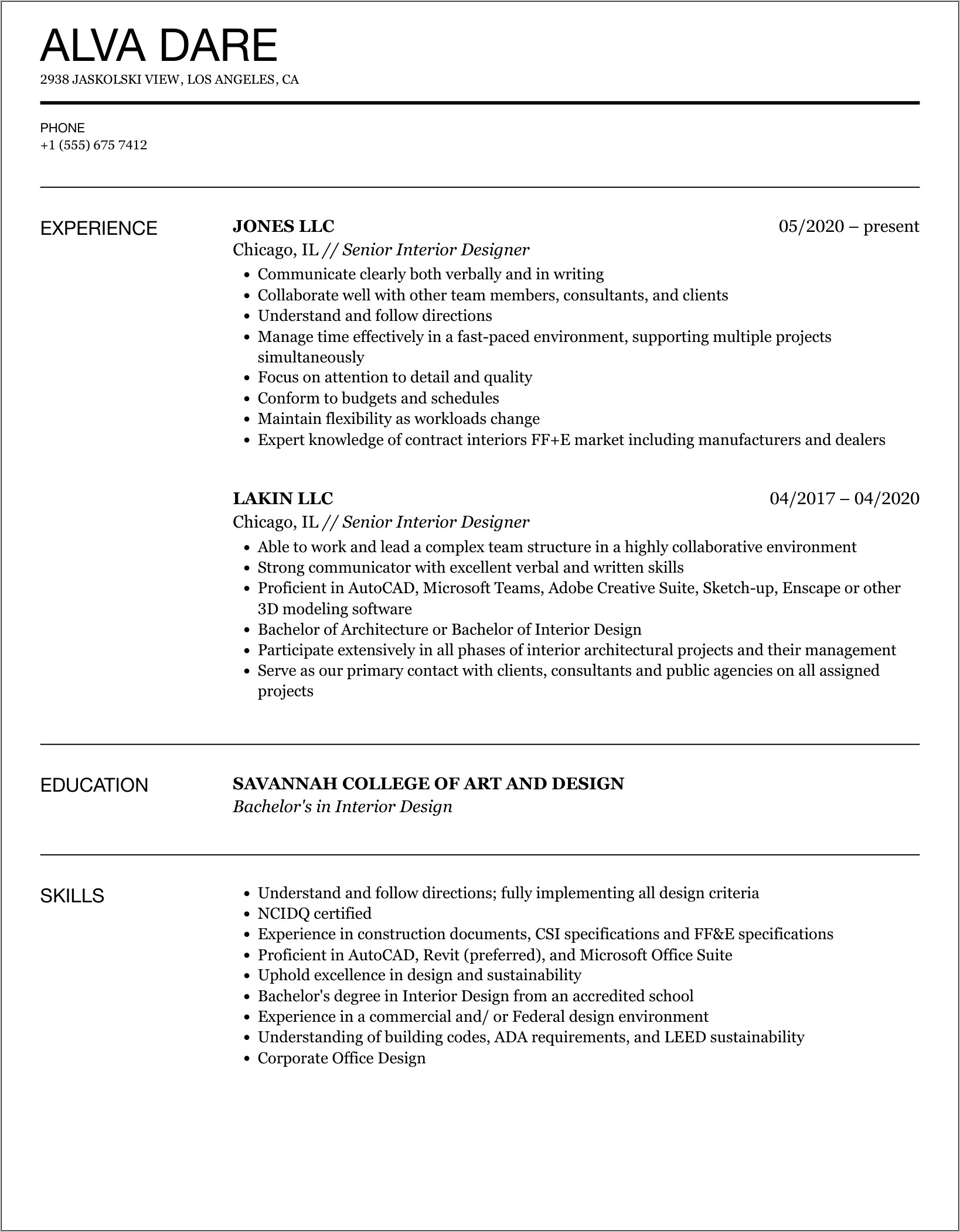 Interior Designer Resume Summary Examples