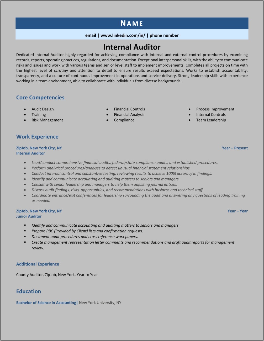 Internal Auditor Resume Objective Example