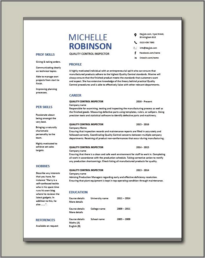 Ipc Manufacturing Inspector Resume Examples