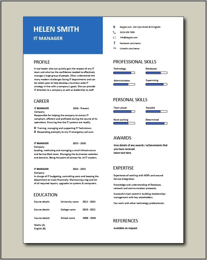 It Manager Free Resume Templates