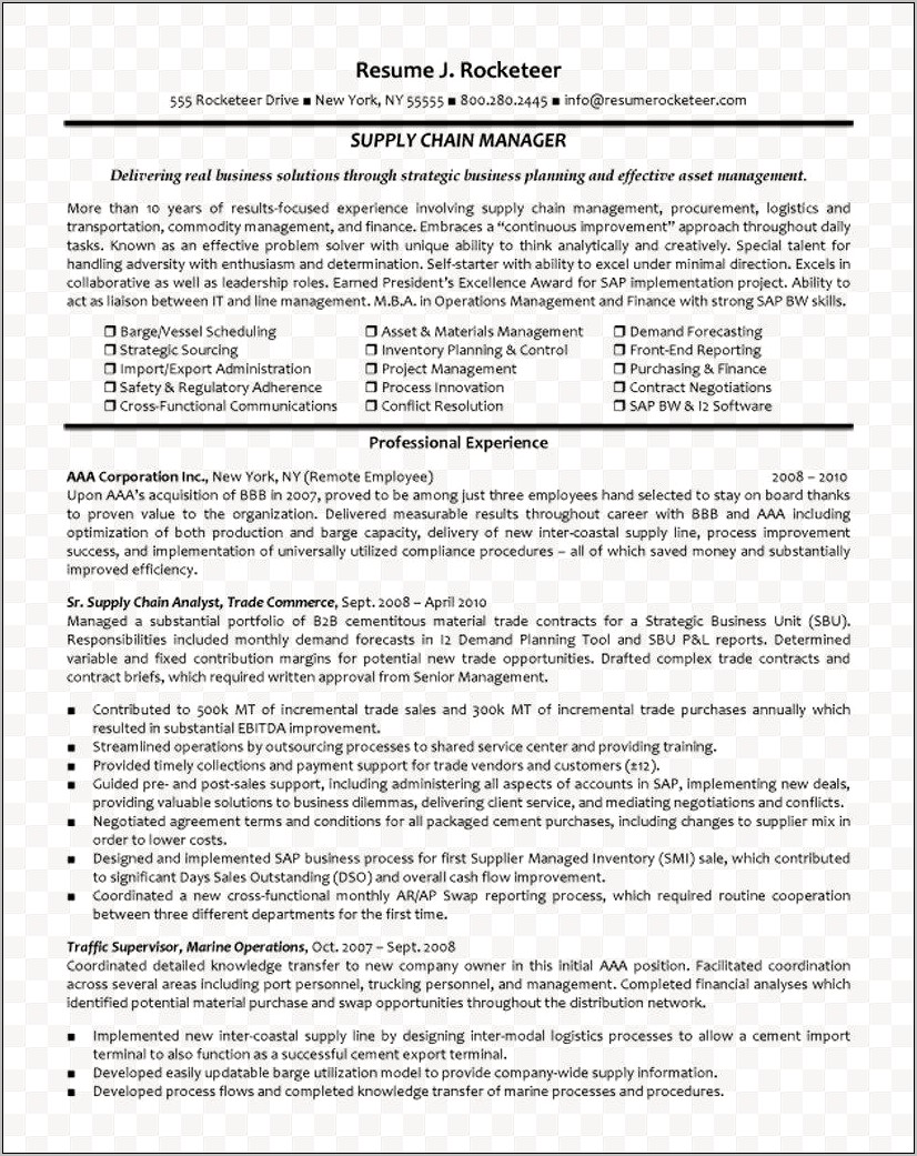 It Manager Resume Procurement Contract