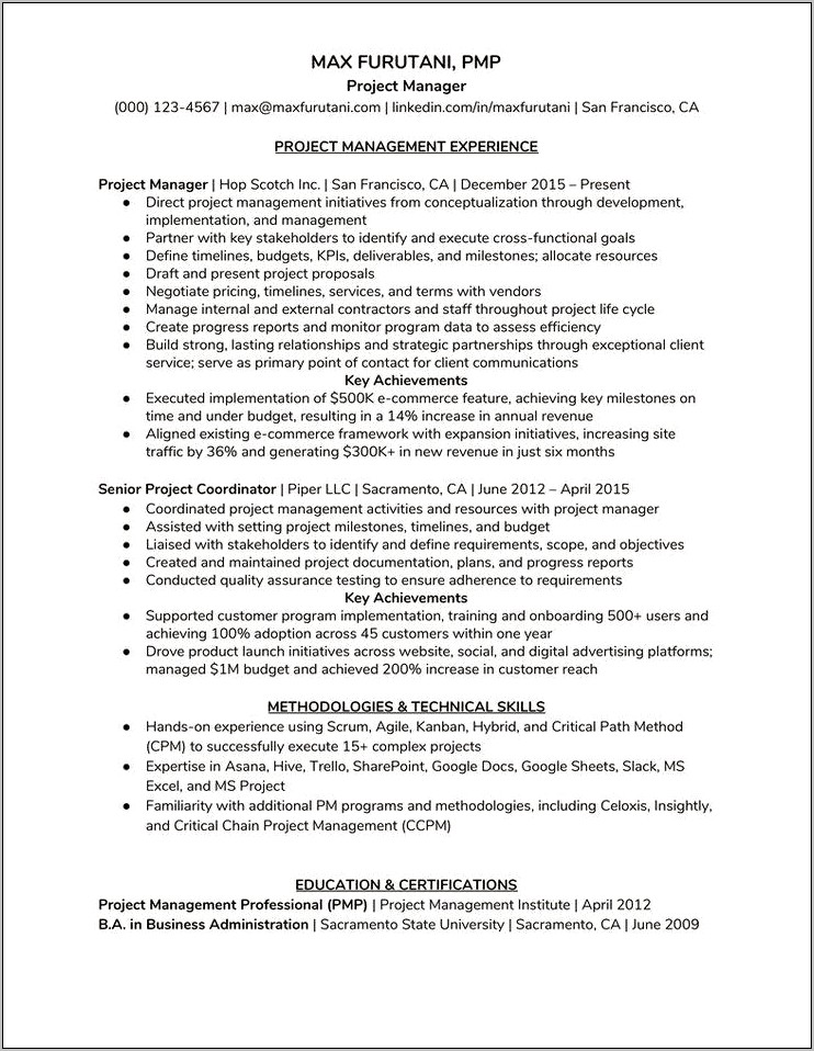 It Manager Resume Project Management