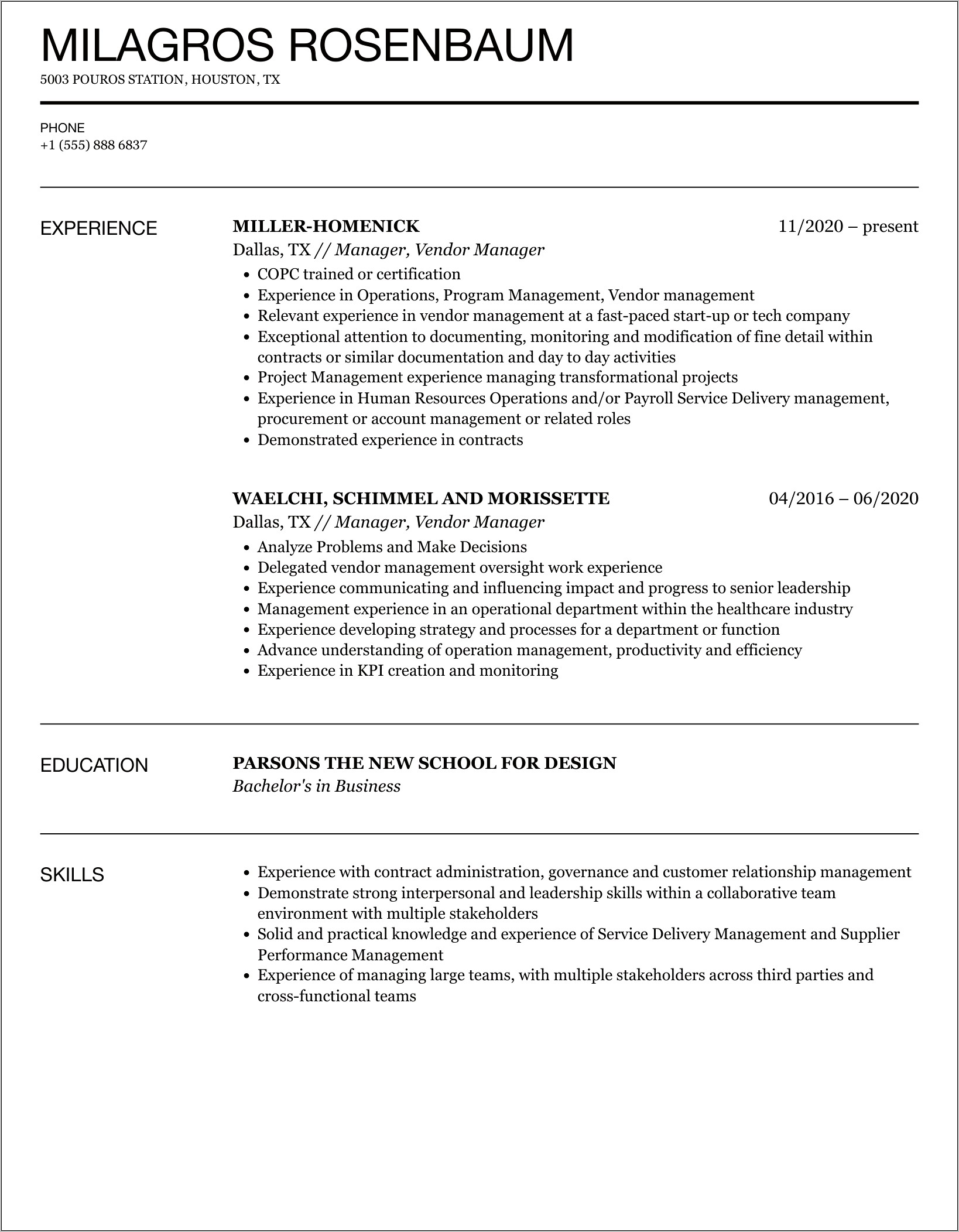 It Manager Resume Vendor Services