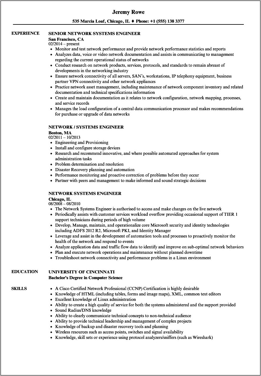 It Network Job Description Resume