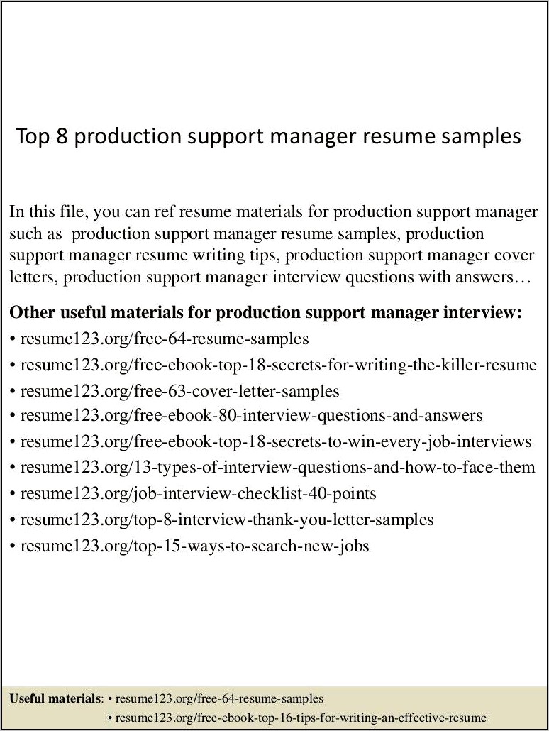 It Production Support Resume Sample
