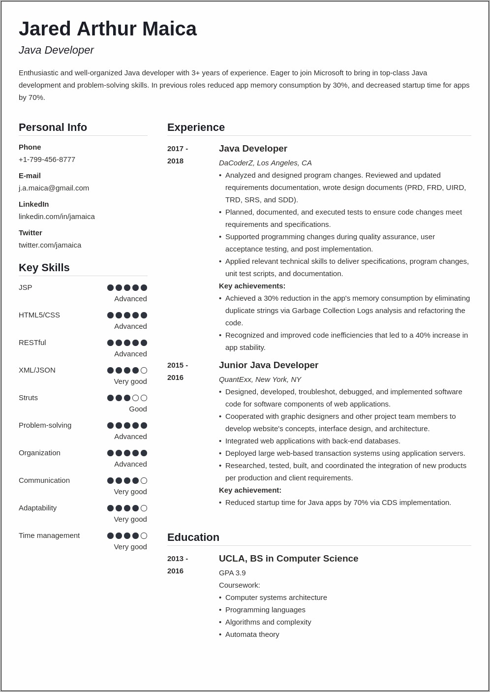 Java Developer Job Description Resume