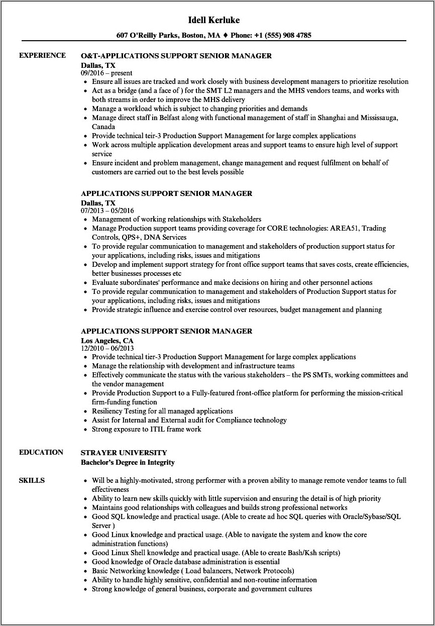 Java Production Support Manager Resume