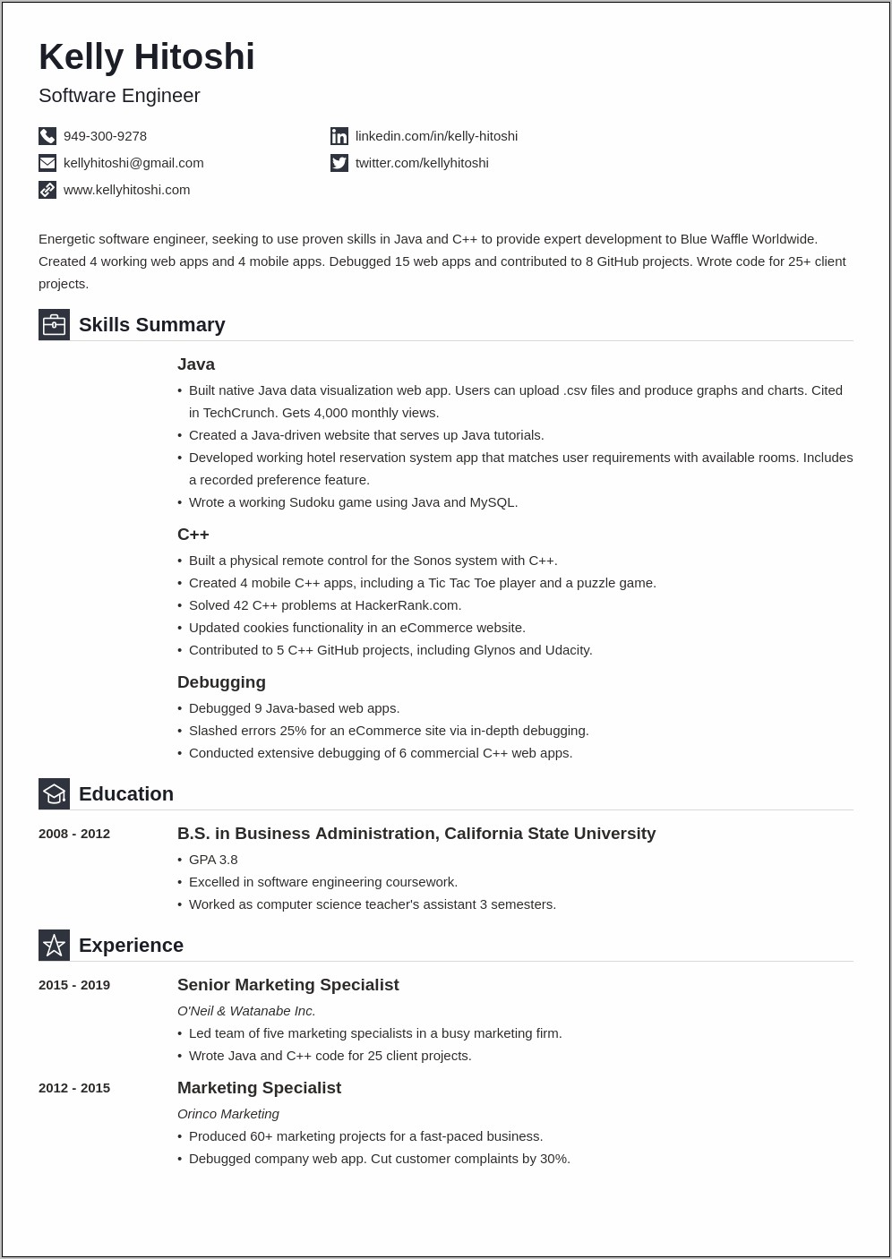 Java Project Manager Resume Format