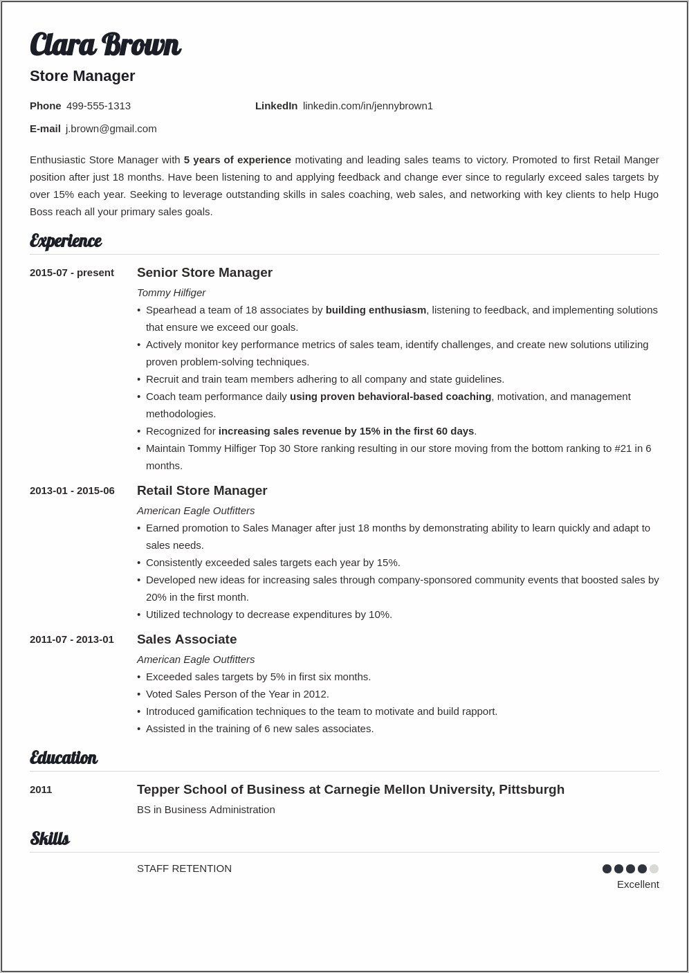 Jewelry Store Assistant Manager Resume