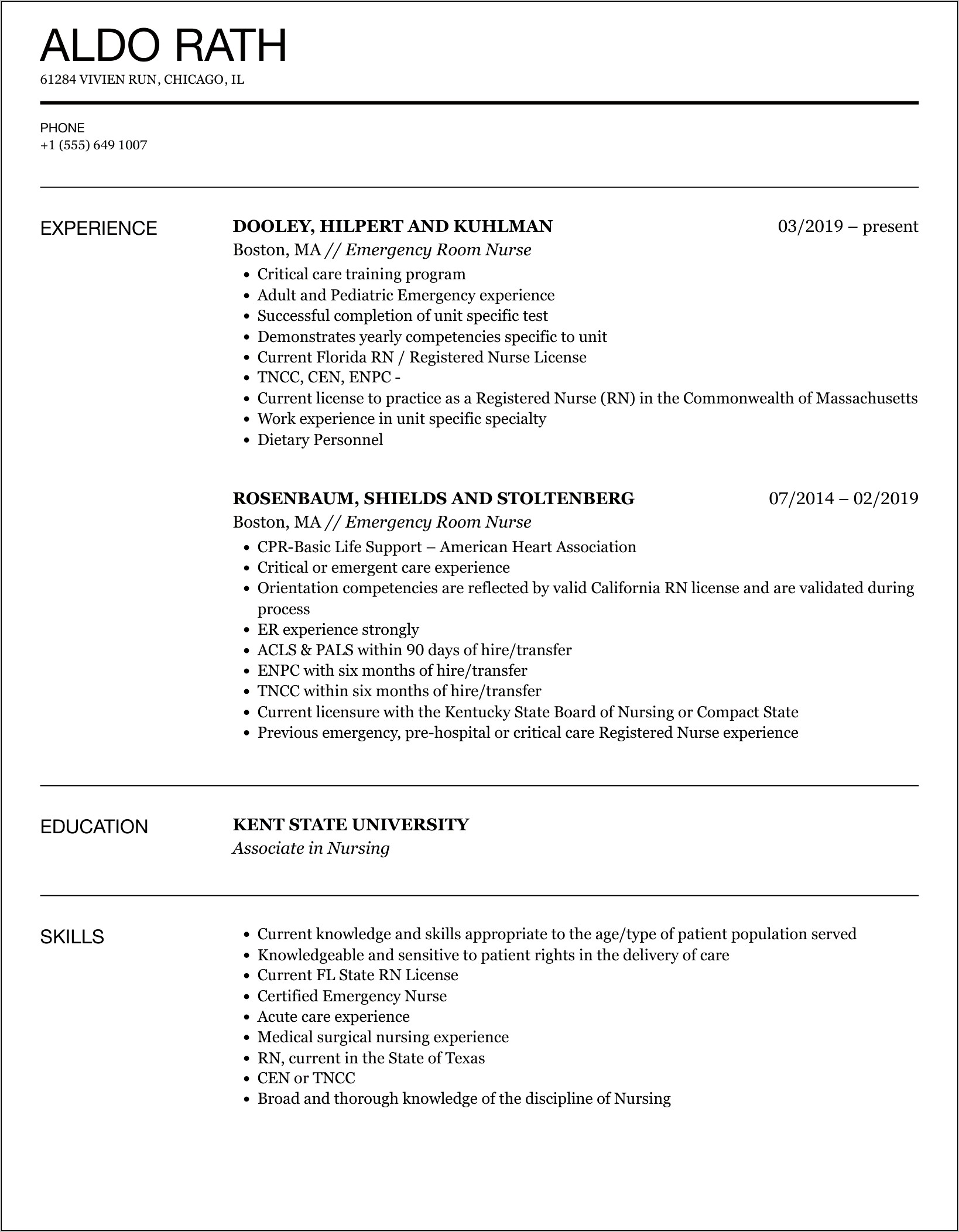 Job Description Er Nurse Resume