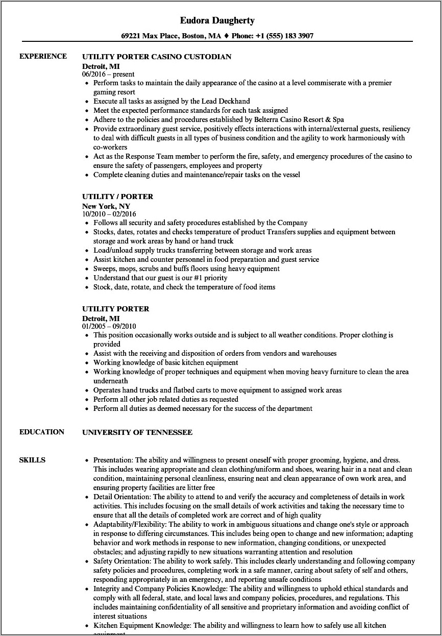 Job Description For Resume Porter
