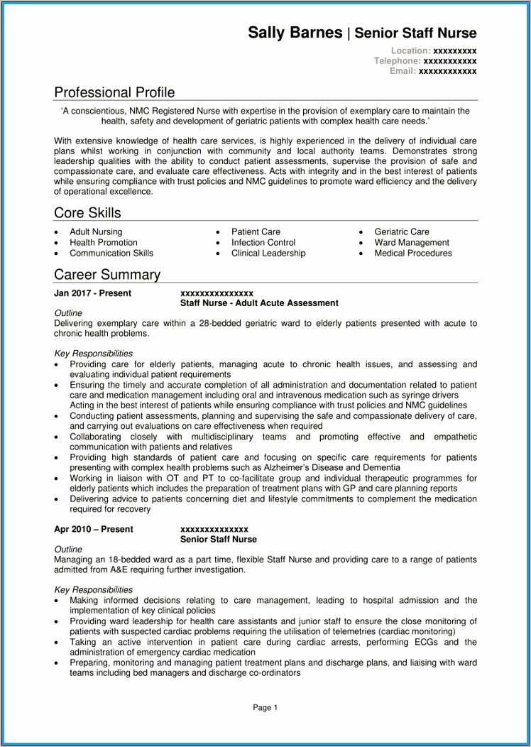 Job Description Registered Nurse Resume