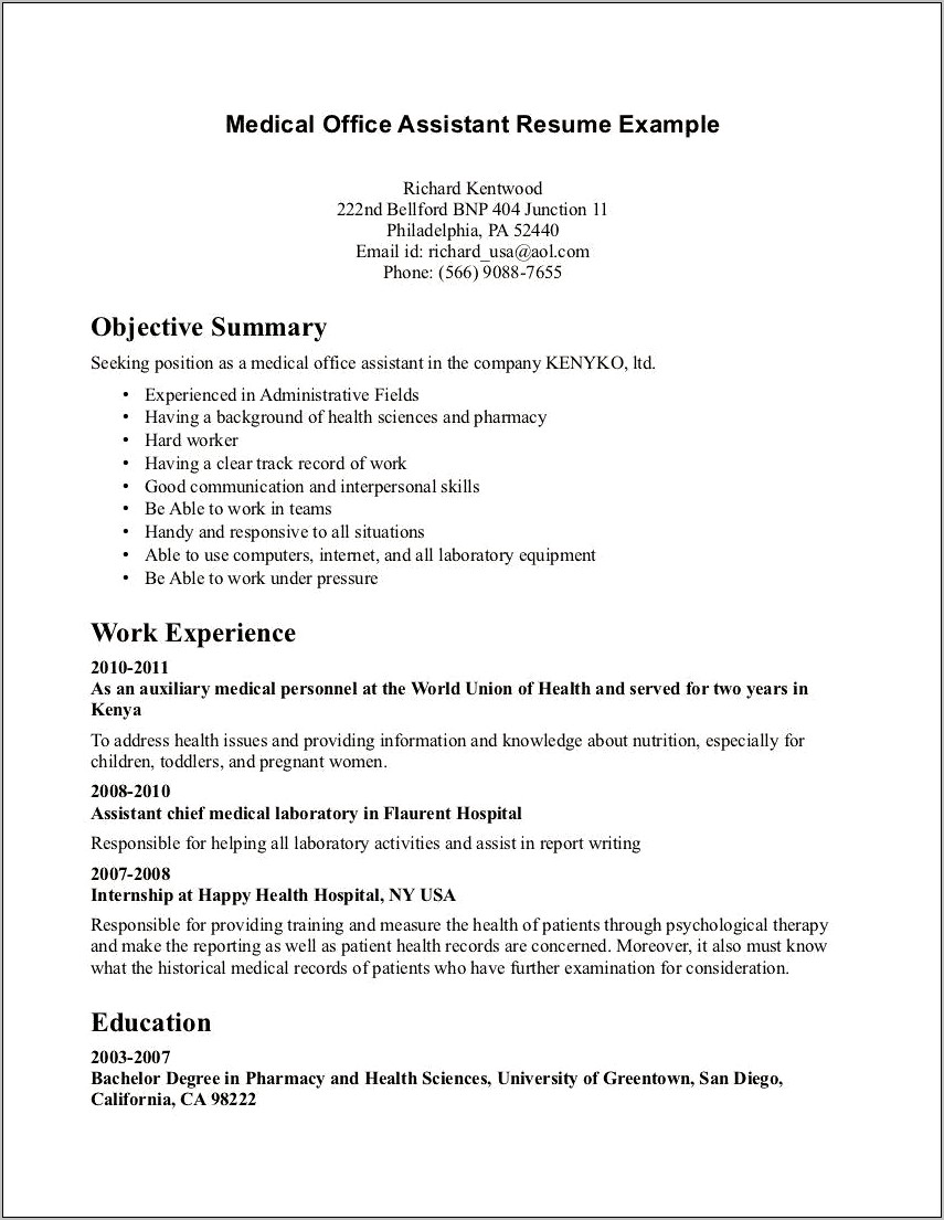 Job Objective Resume Examples Healthcare