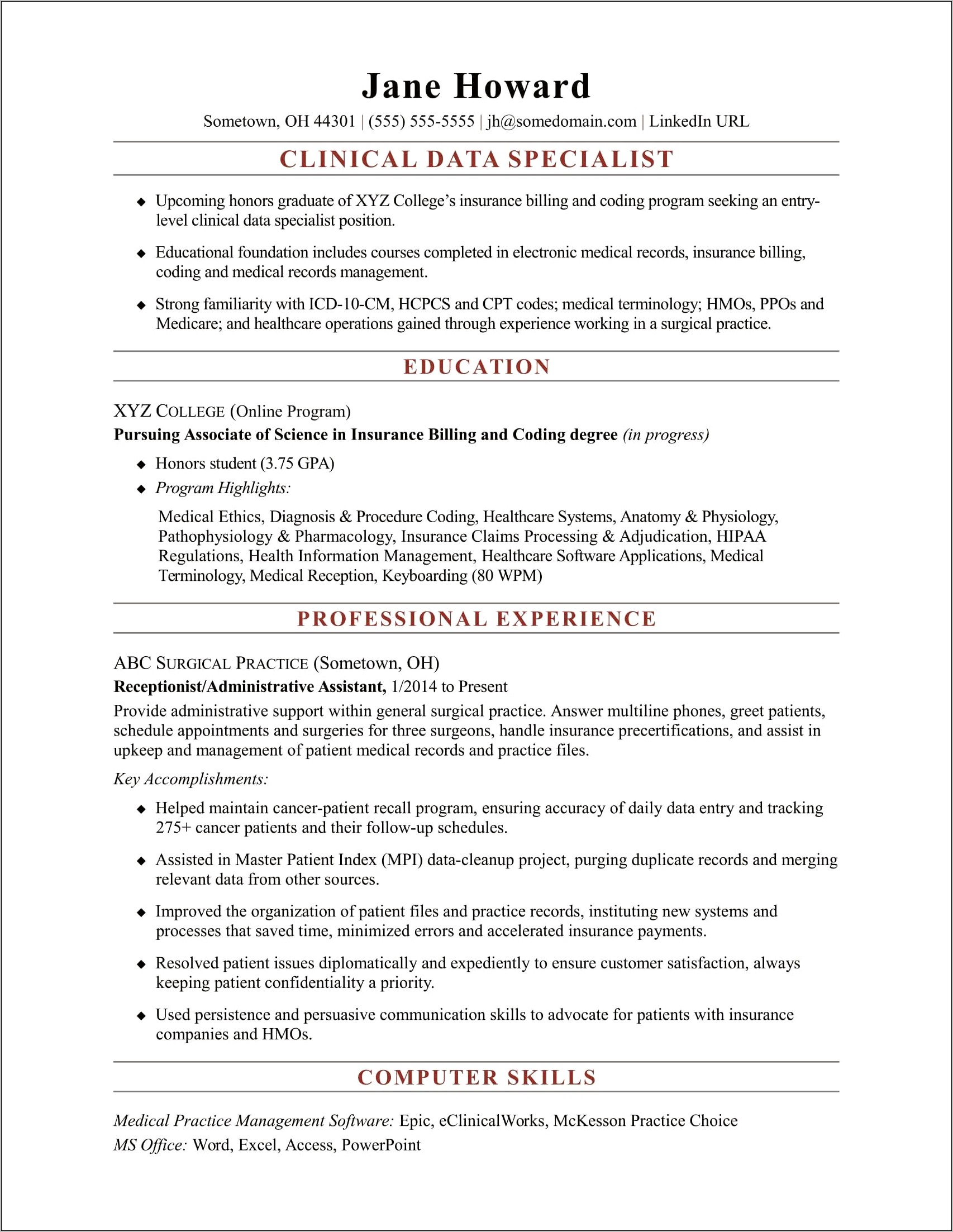 Job Placement Specialist Sample Resume
