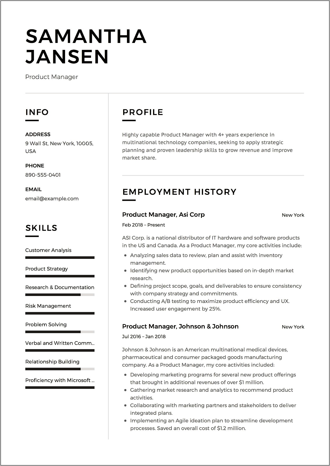 Job Profile Example In Resume