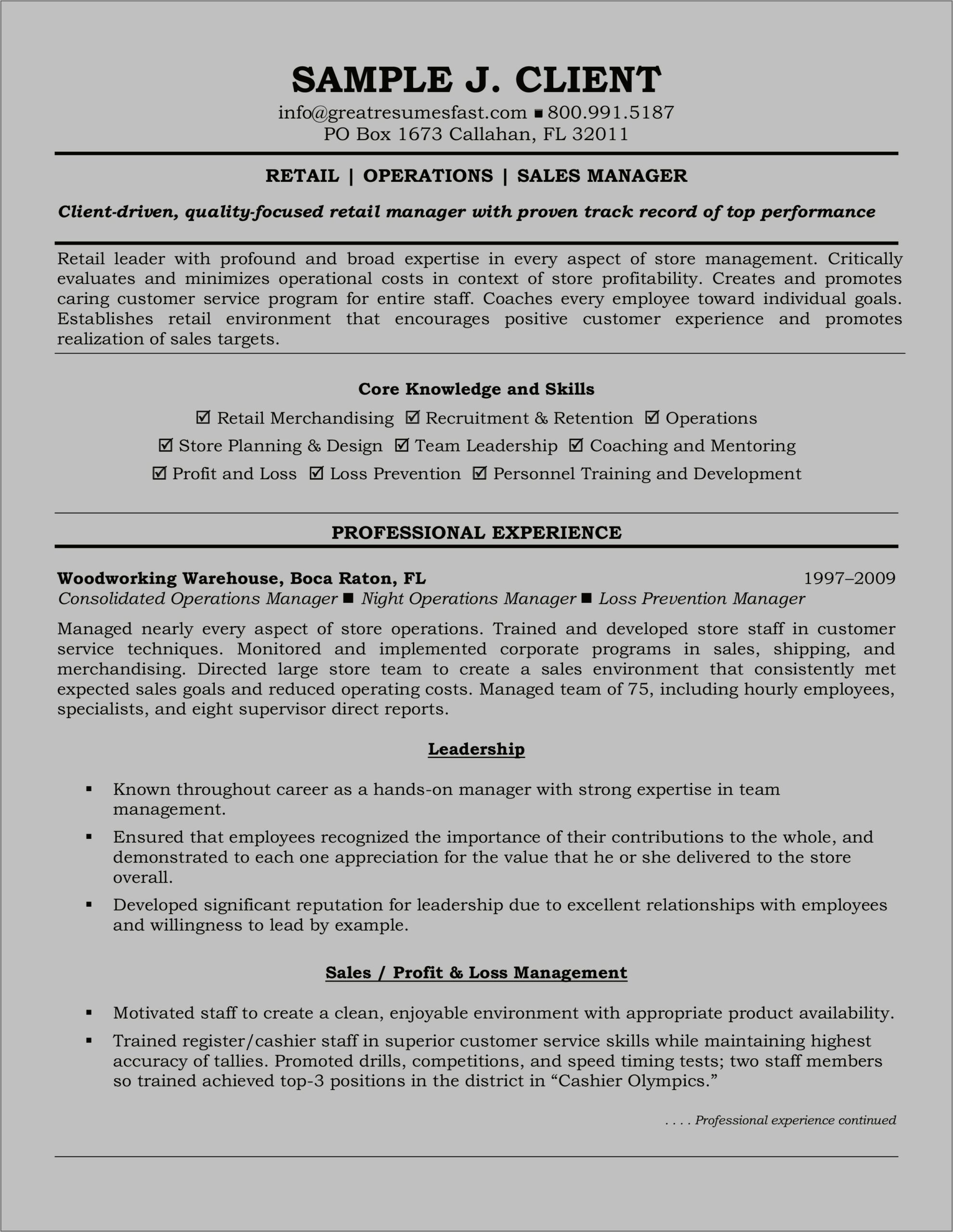 Job Resume Examples For Retail