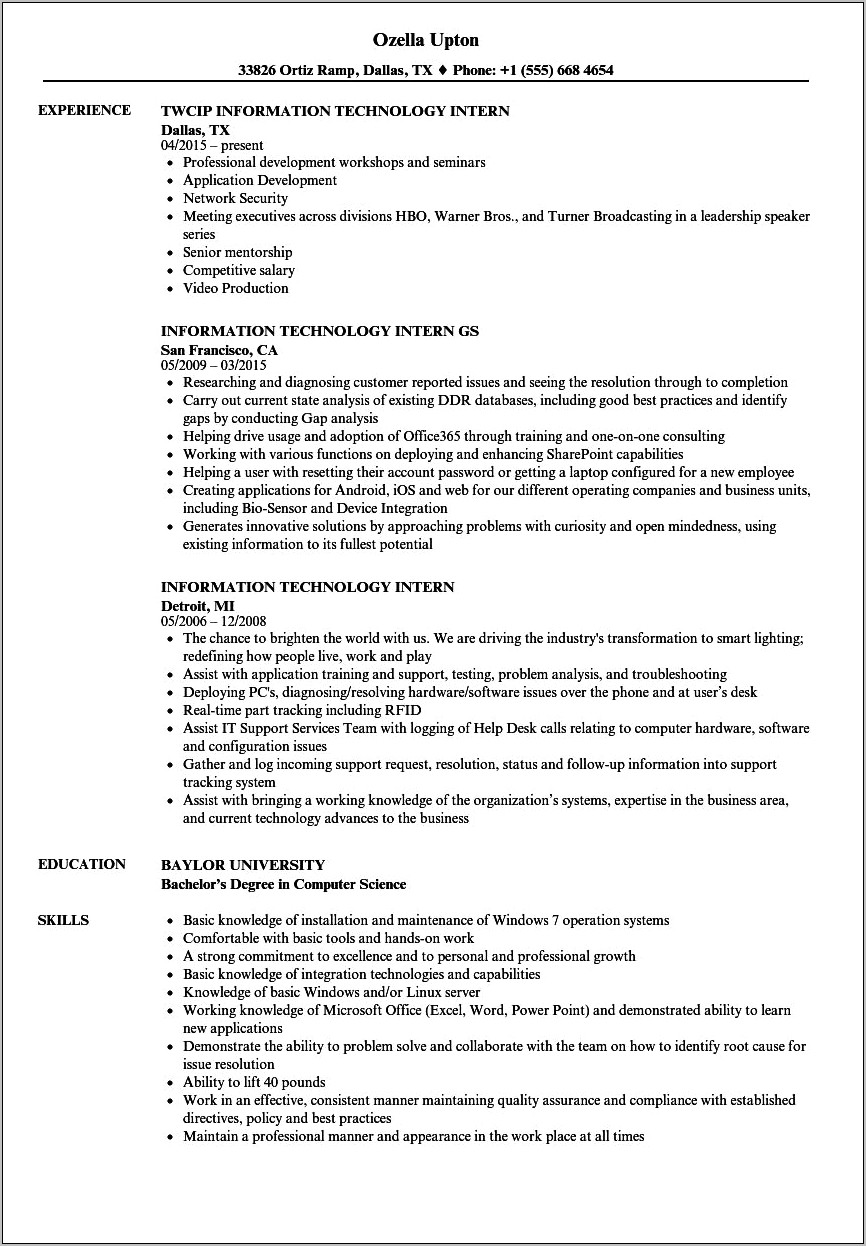 Job Resume For Information Technology