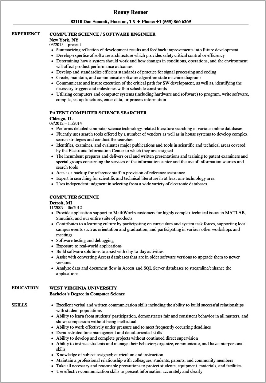 Job Resume Objective Computer Science