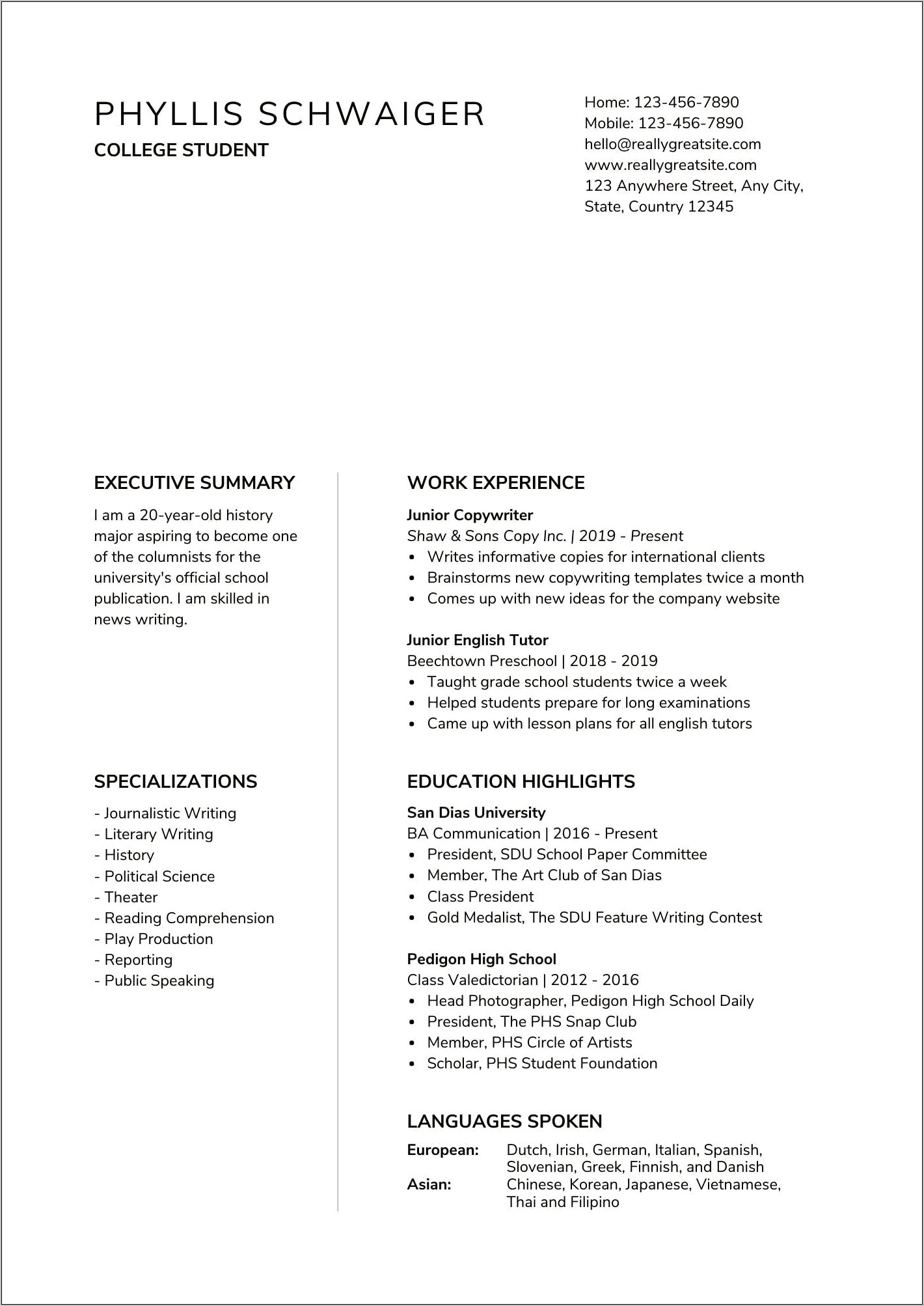 Jobs For Opt Resume Examples