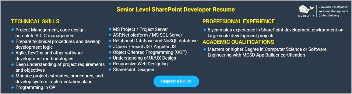 Junior Sharepoint Developer Resume Samples