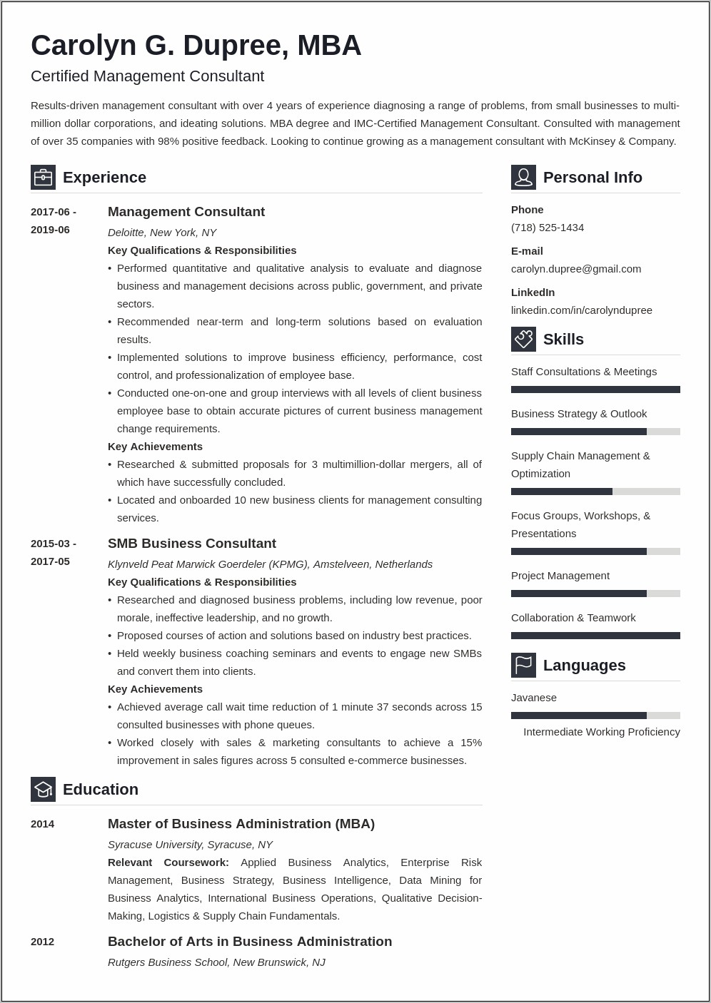 Keywords For Management Consulting Resume