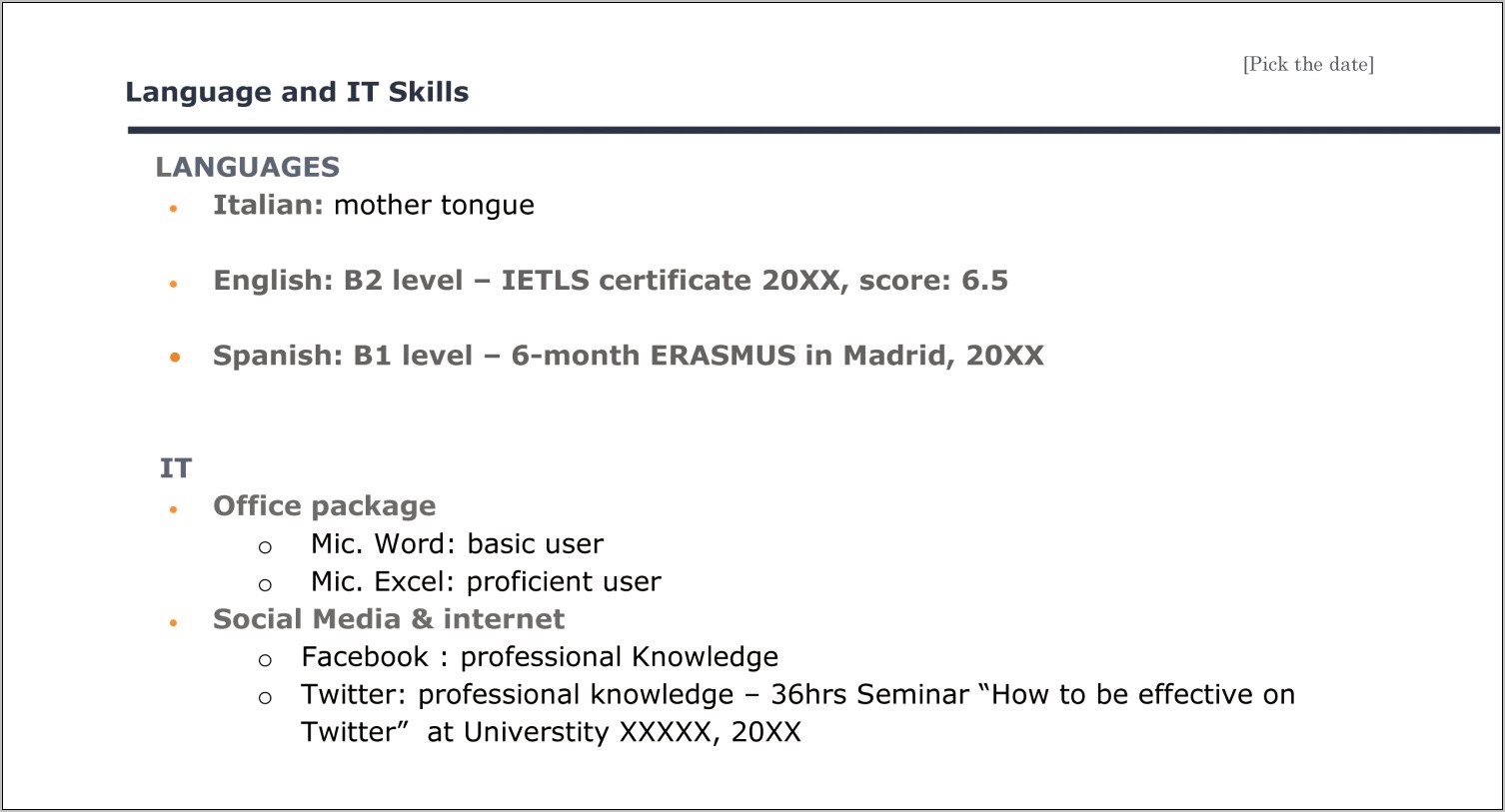 Language And Skills In Resume