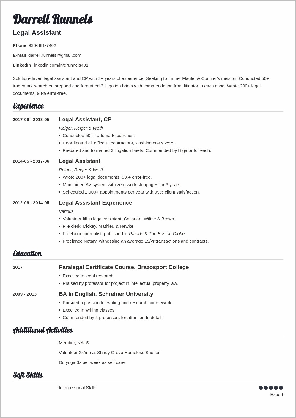 Legal Administrative Assistant Objective Resume