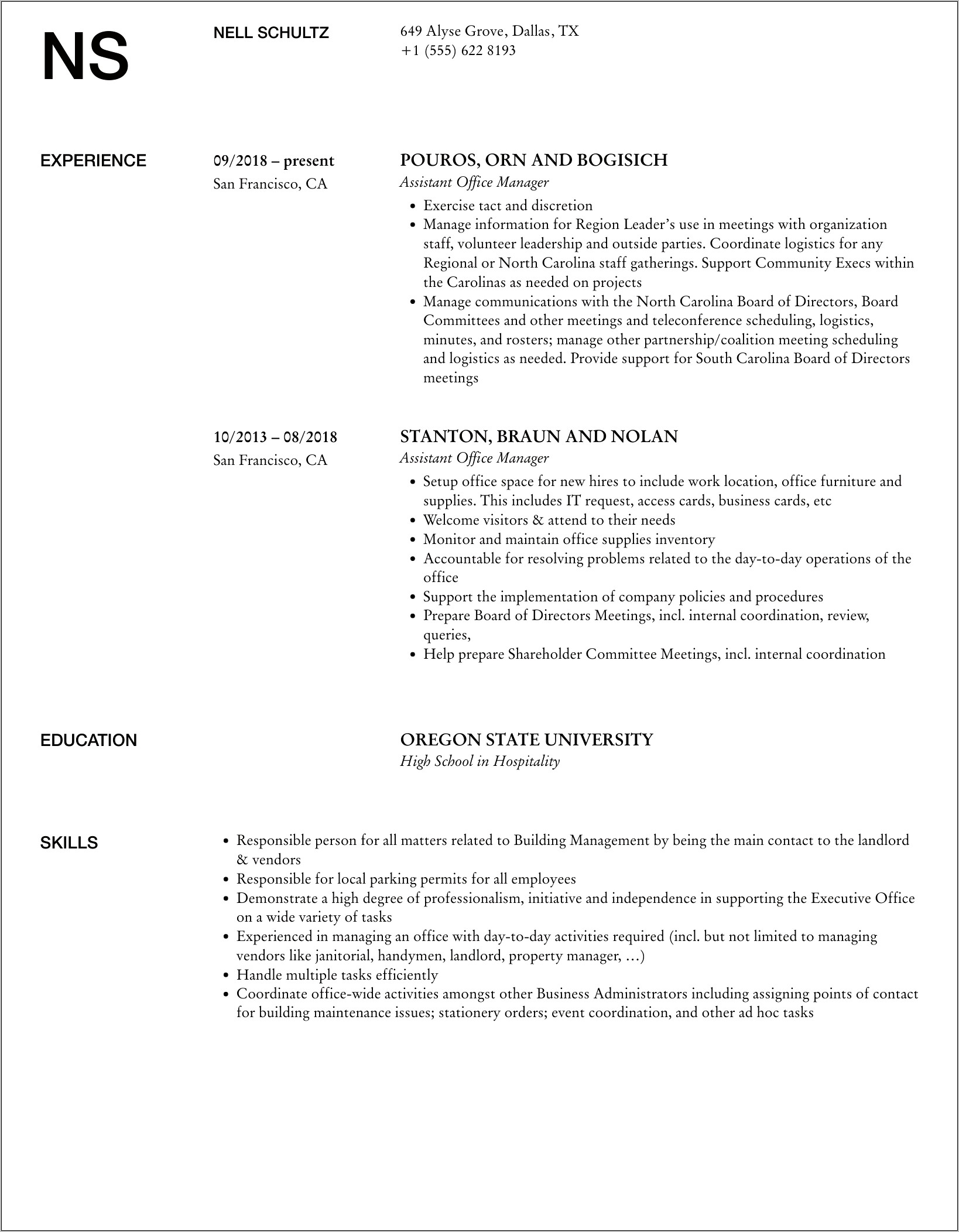 Legal Assistant Office Manager Resume