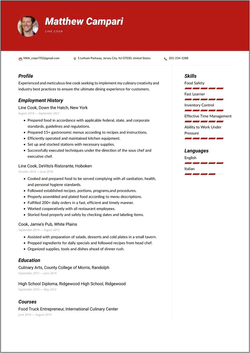 Line Cook Resume Objective Examples