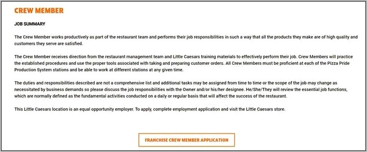Little Caesars Assistant Manager Resume