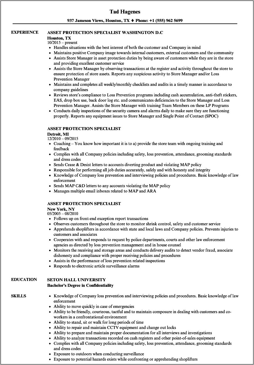 Loss Prevention Manager Resume Objective