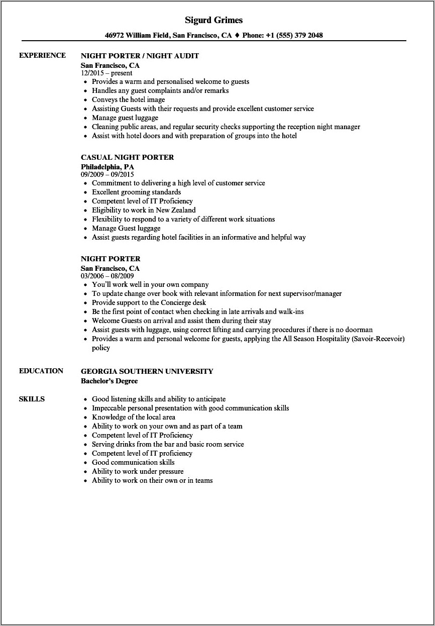 Lot Porter Job Description Resume