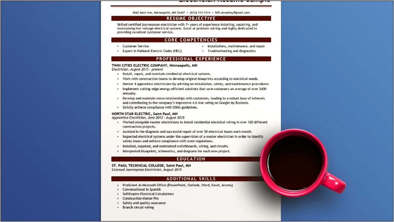 Maintenance Electrician Job Description Resume