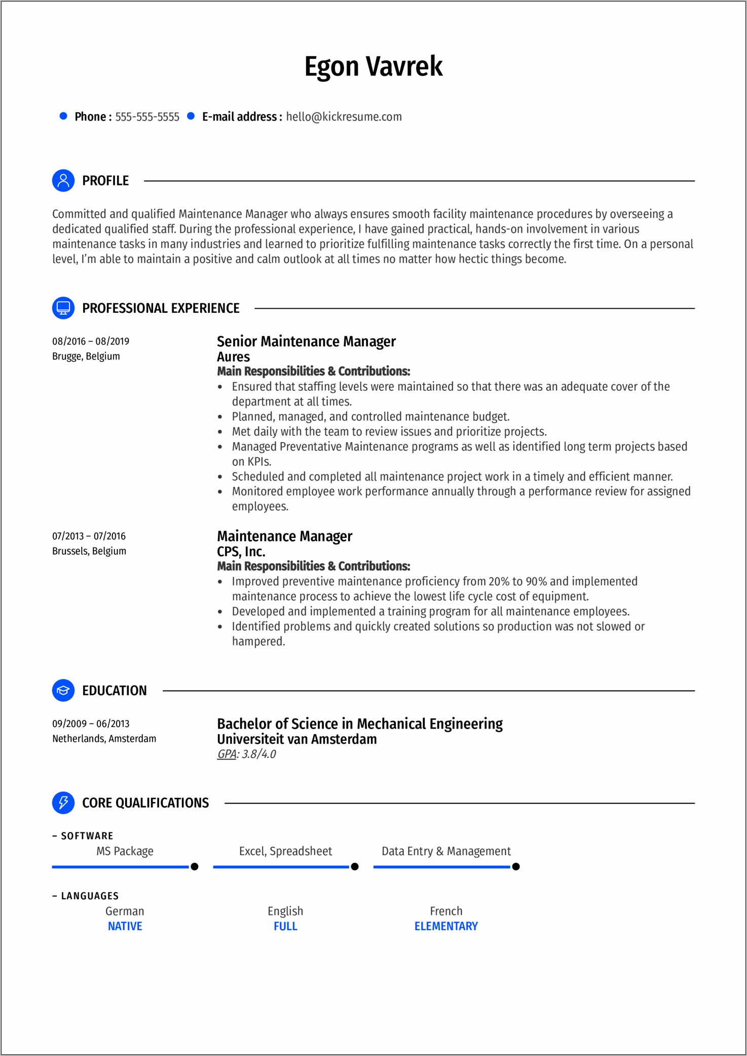 Maintenance Engineer Job Description Resume