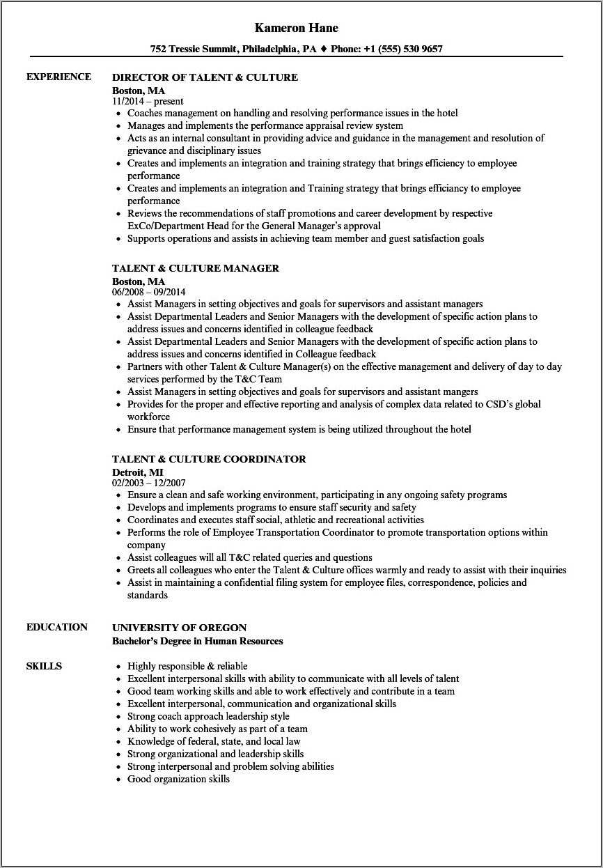 Manage Company Culture On Resume