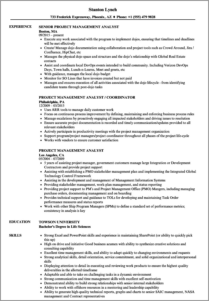Management Analyst Resume Federal Government