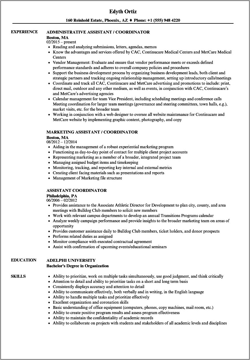 Management And Program Assistant Resume