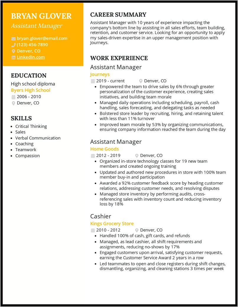Manager In Training Resume Sample
