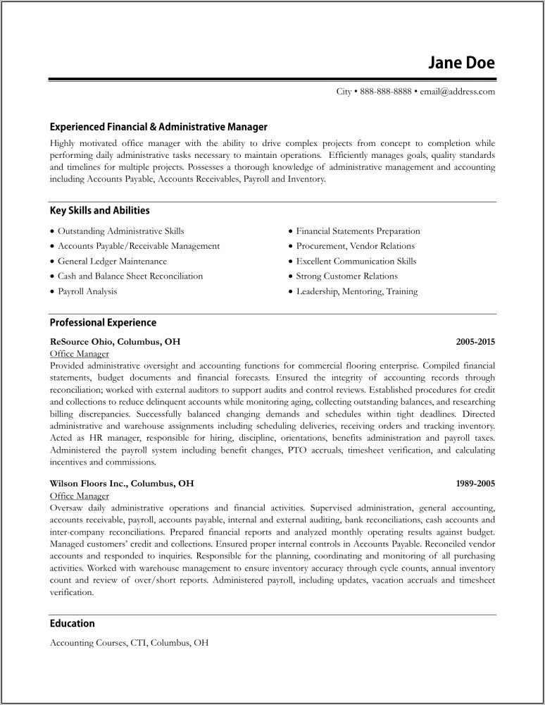 Manager Of Accounts Payable Resume