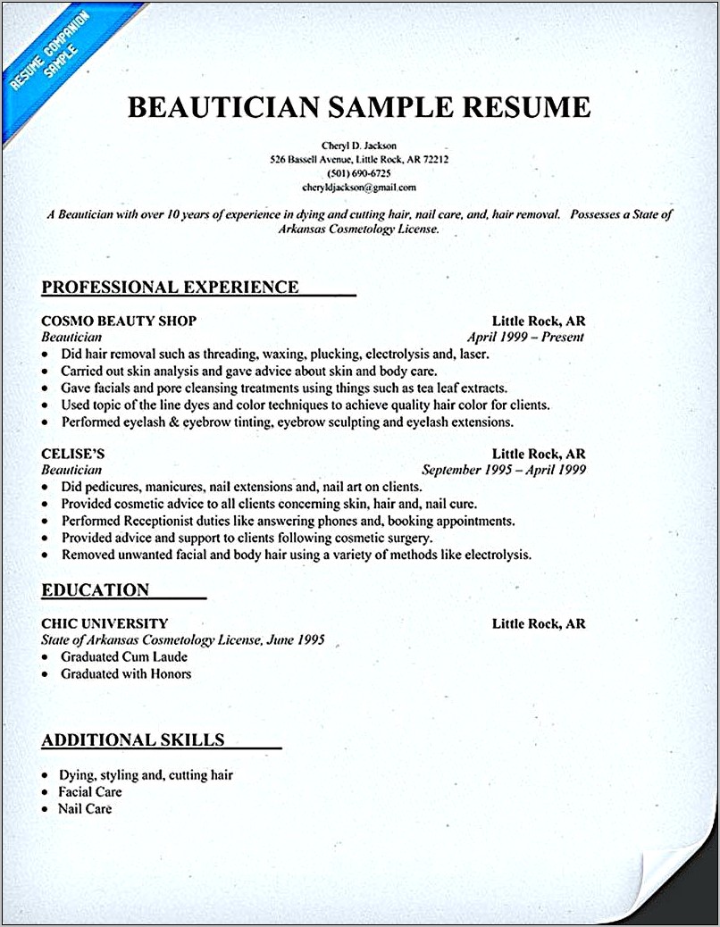 Manicurist Pedicurist Job Description Resume