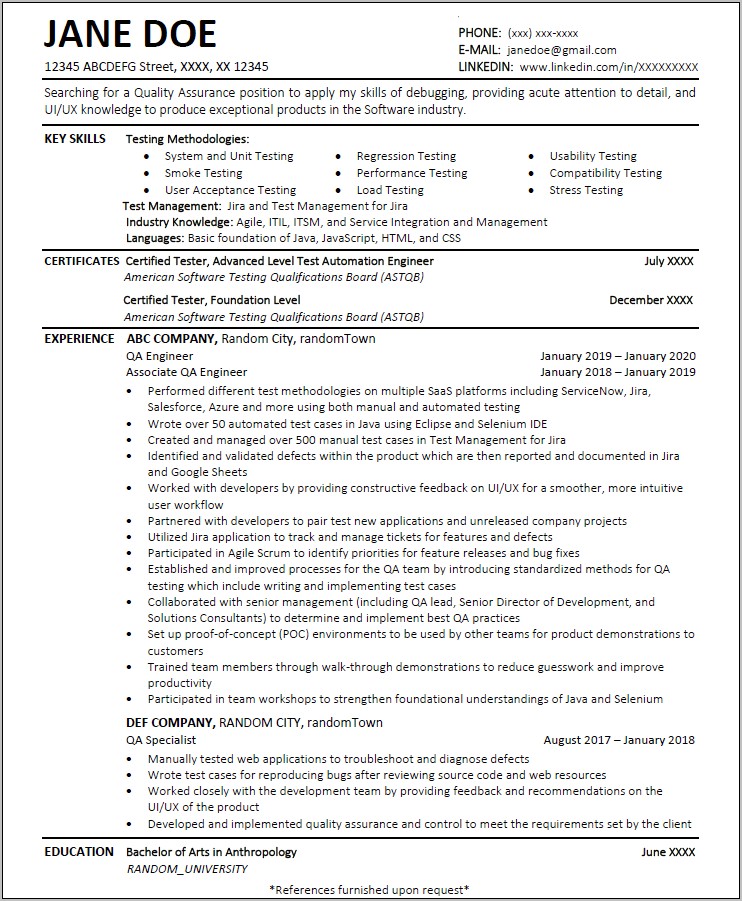 Manual Qa Engineer Sample Resume