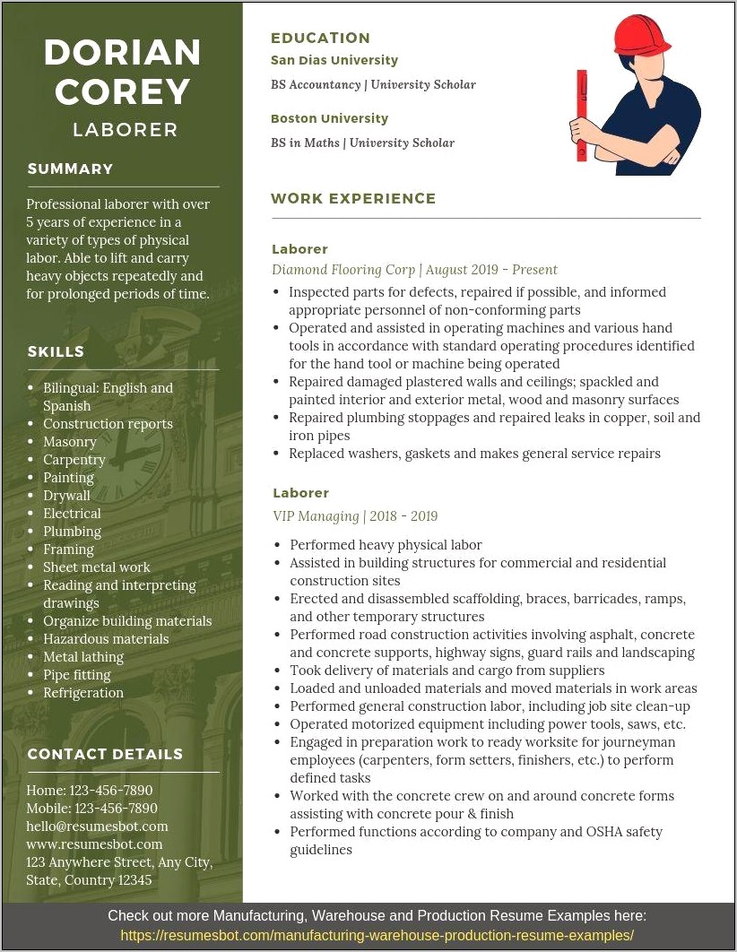 Manufacturing Laborer Resume Examples Samples