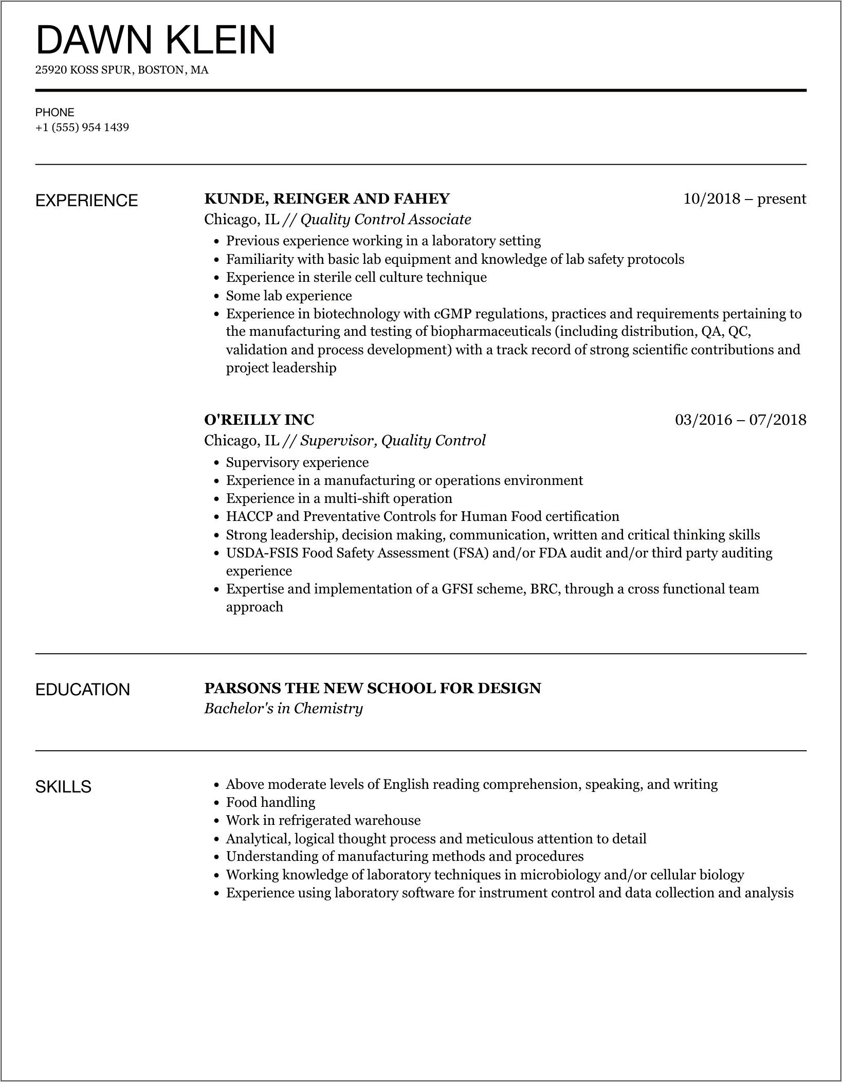 Manufacturing Quality Control Resume Samples