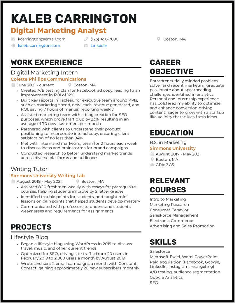 Marketing Management Objectives In Resume