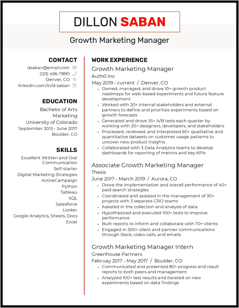 Marketing Manager Resume Management Skills