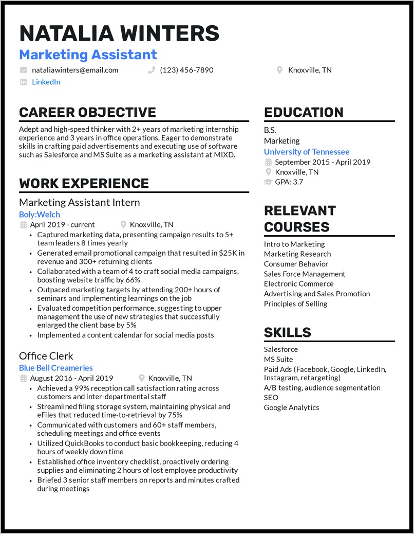 Marketing Objectives Examples In Resume